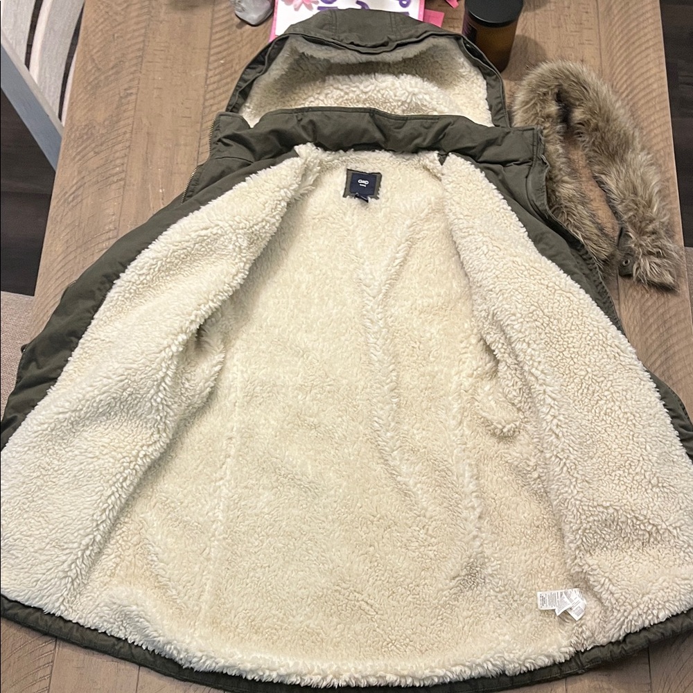 GAP Olive Quilted Hooded Winter Coat - Picture 4 of 5